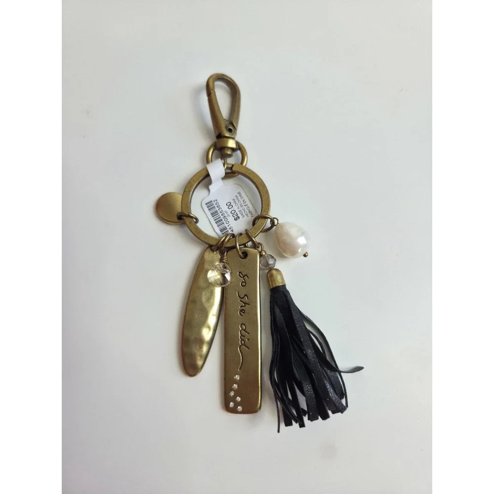 Chico's Keychain Shine She Believed‎ Tassel Charm Gold Tone Inspirational Quote